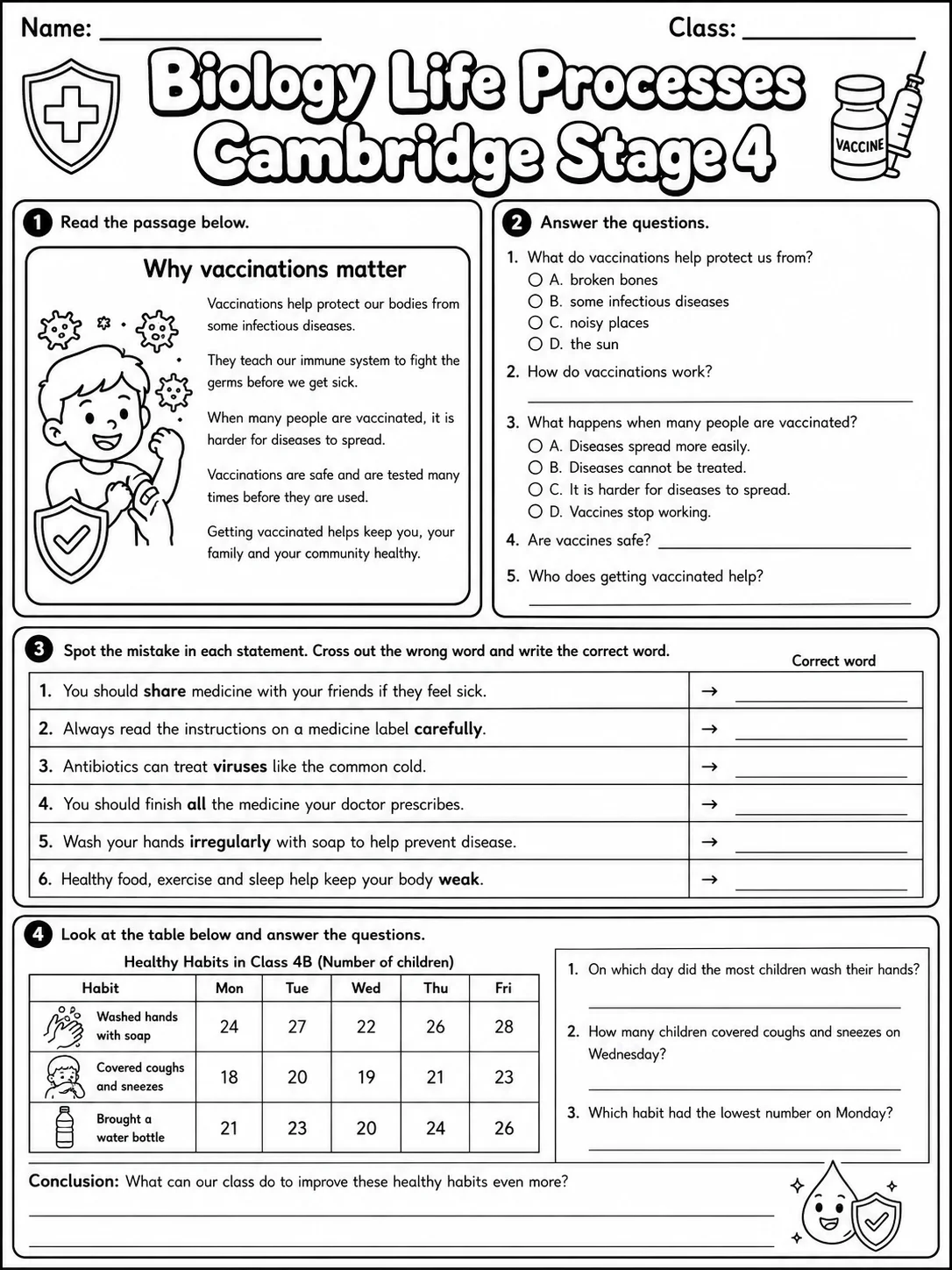 Biology Life Processes Cambridge Stage 4 page 8 printable Cambridge science worksheet preview