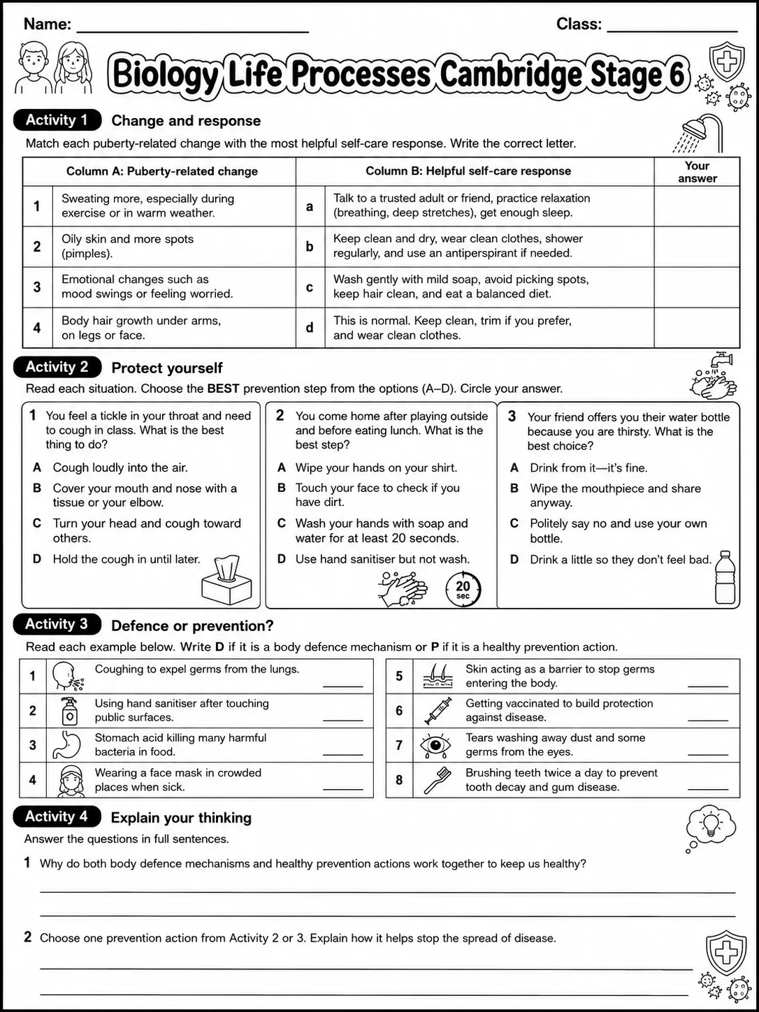 Biology Life Processes Cambridge Stage 6 page 8 printable Cambridge science worksheet preview
