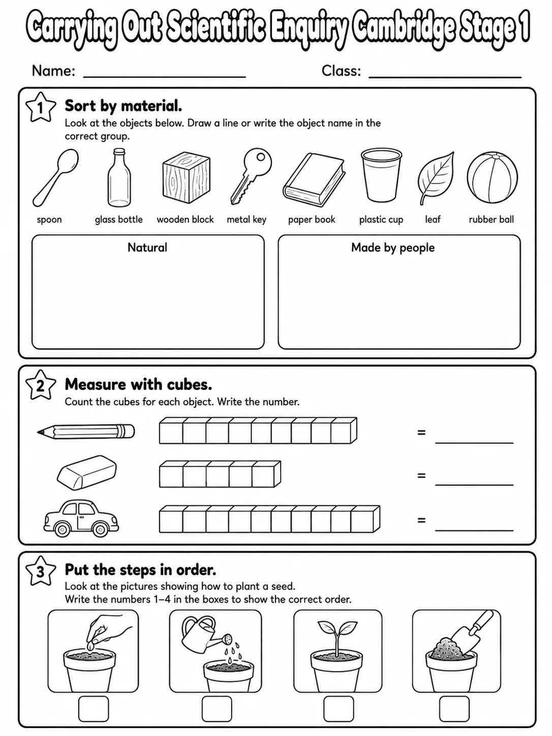 Carrying Out Scientific Enquiry Cambridge Stage 1 page 2 printable Cambridge science worksheet preview