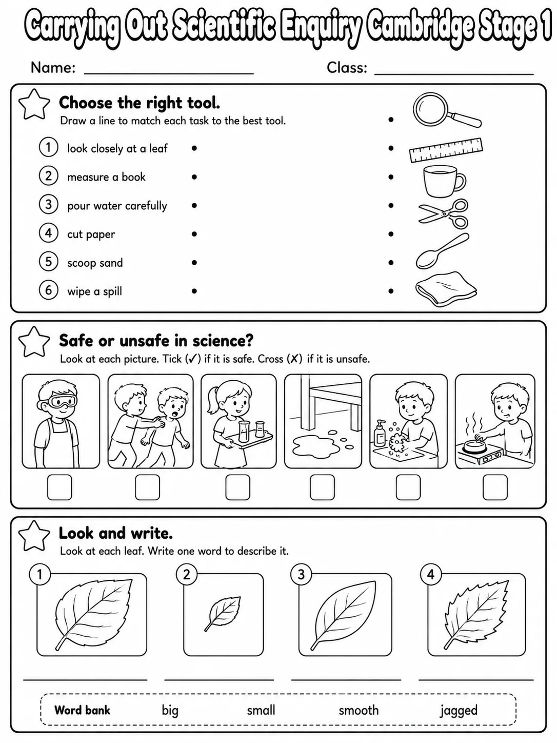 Carrying Out Scientific Enquiry Cambridge Stage 1 page 3 printable Cambridge science worksheet preview