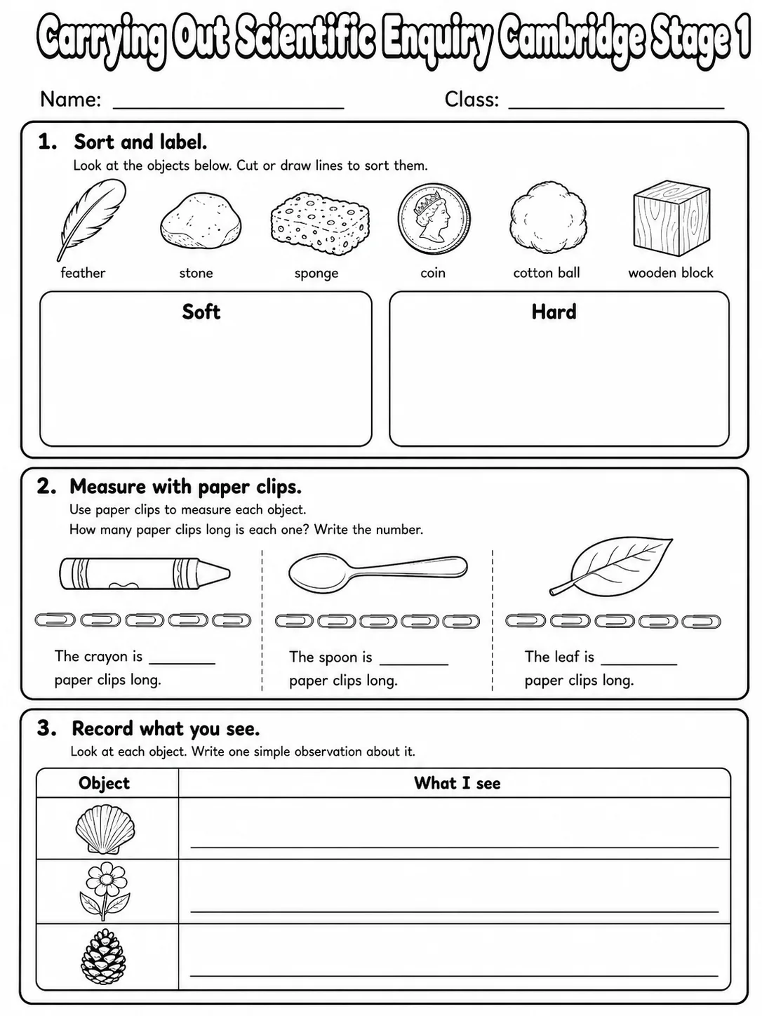 Carrying Out Scientific Enquiry Cambridge Stage 1 page 4 printable Cambridge science worksheet preview