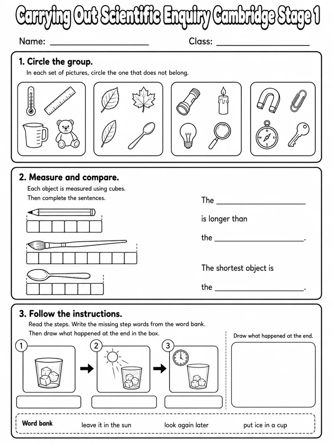 Carrying Out Scientific Enquiry Cambridge Stage 1 page 5 printable Cambridge science worksheet preview