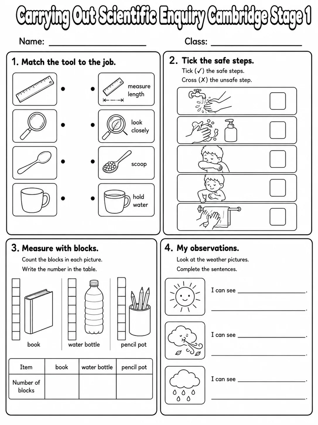 Carrying Out Scientific Enquiry Cambridge Stage 1 page 6 printable Cambridge science worksheet preview