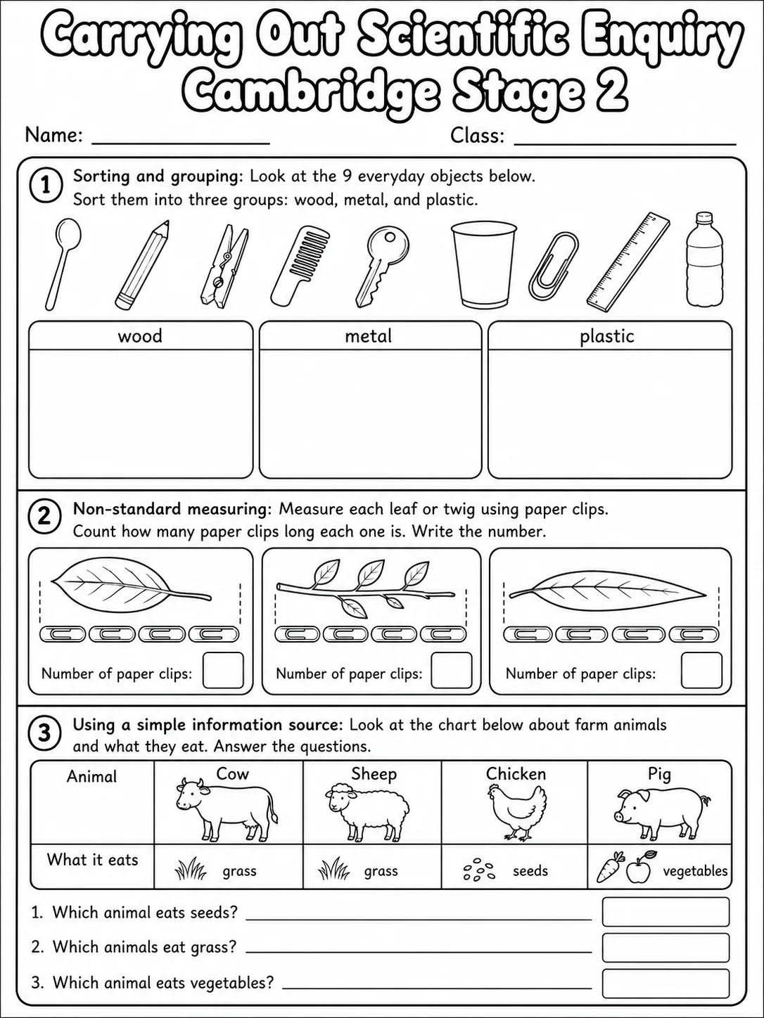 Carrying Out Scientific Enquiry Cambridge Stage 2 page 4 printable Cambridge science worksheet preview