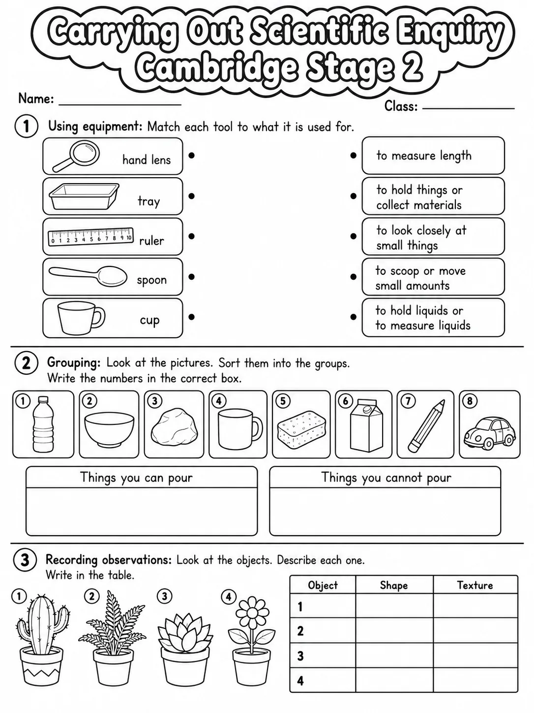 Carrying Out Scientific Enquiry Cambridge Stage 2 page 5 printable Cambridge science worksheet preview