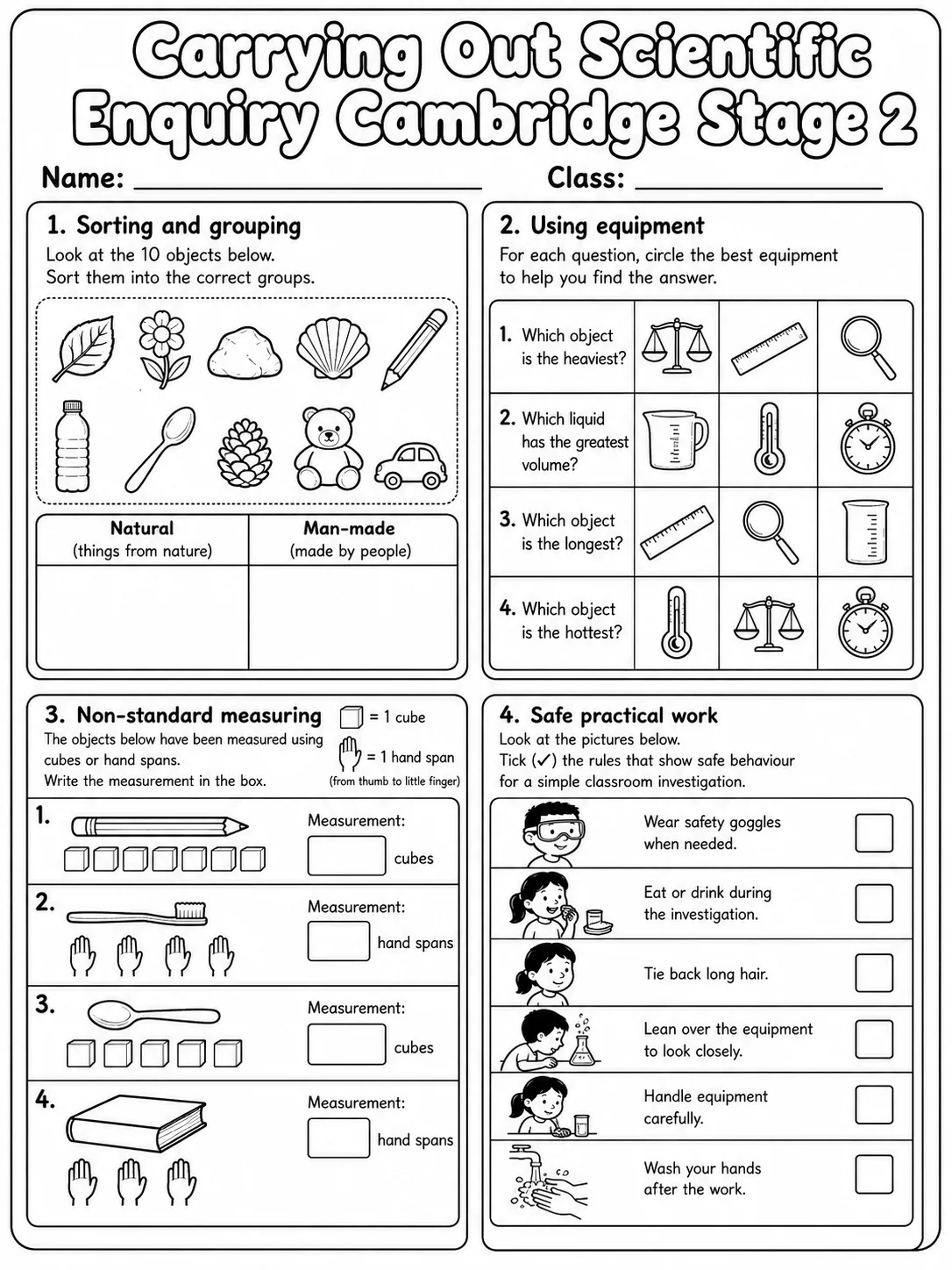 Carrying Out Scientific Enquiry Cambridge Stage 2 page 6 printable Cambridge science worksheet preview