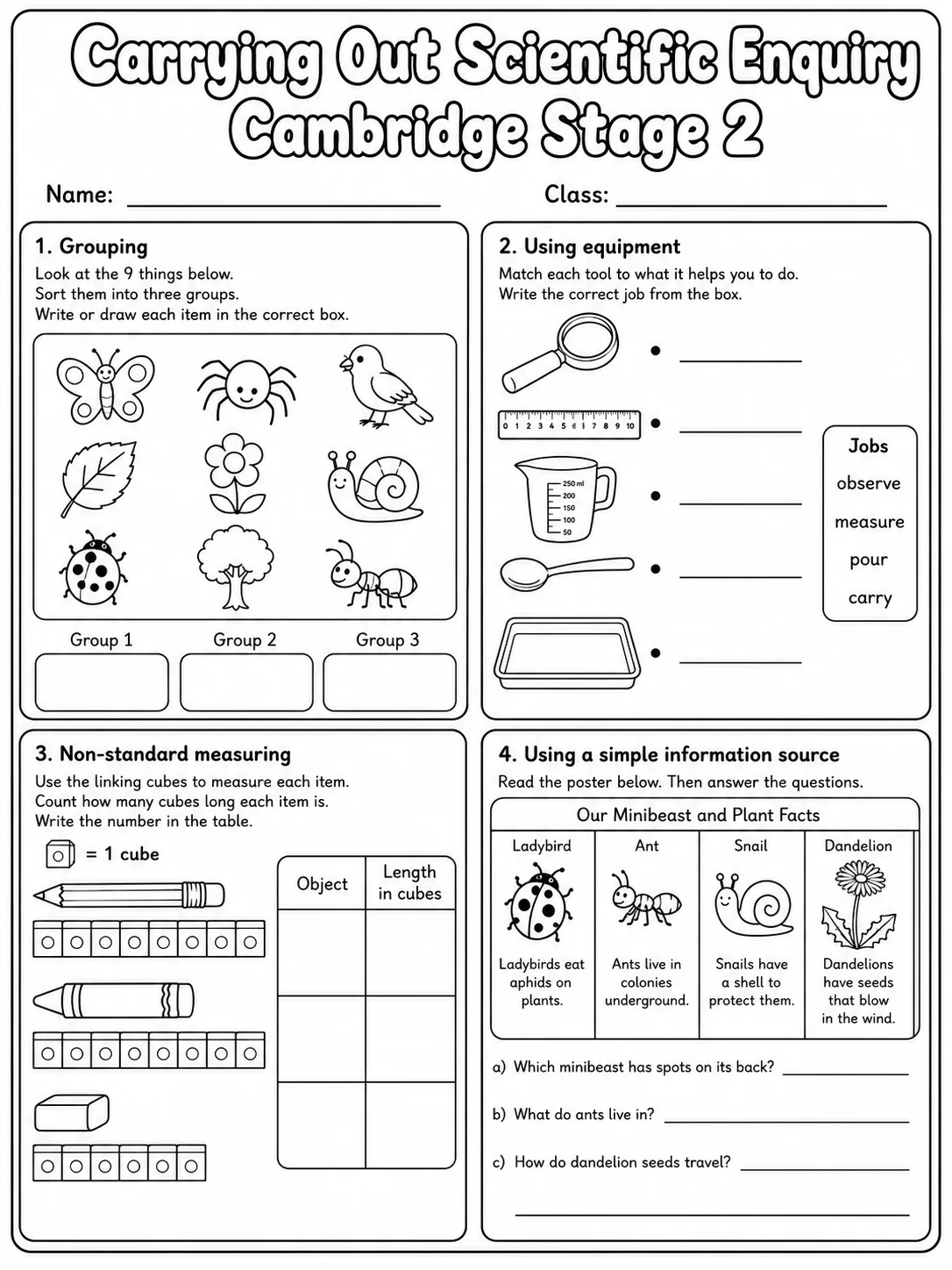 Carrying Out Scientific Enquiry Cambridge Stage 2 page 8 printable Cambridge science worksheet preview