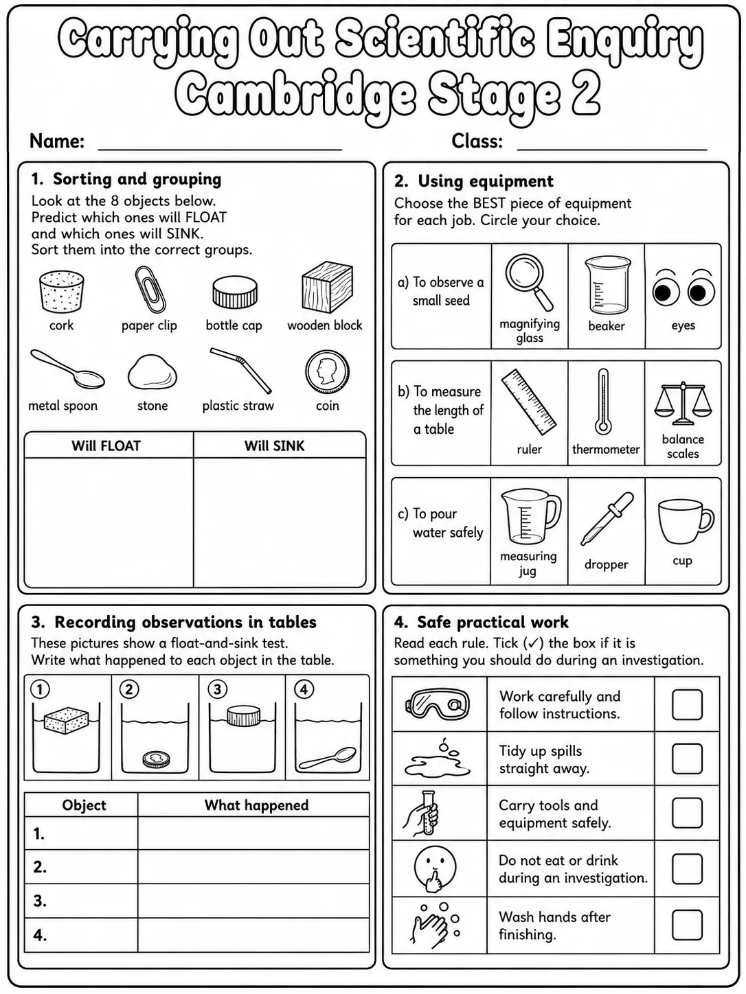 Carrying Out Scientific Enquiry Cambridge Stage 2 page 9 printable Cambridge science worksheet preview
