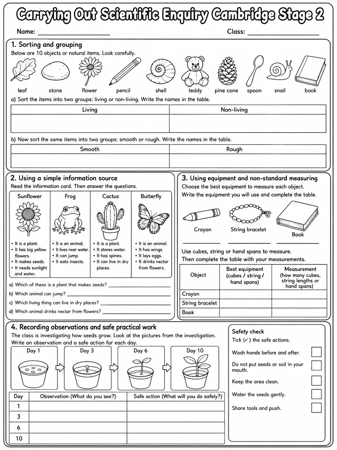 Carrying Out Scientific Enquiry Cambridge Stage 2 page 10 printable Cambridge science worksheet preview