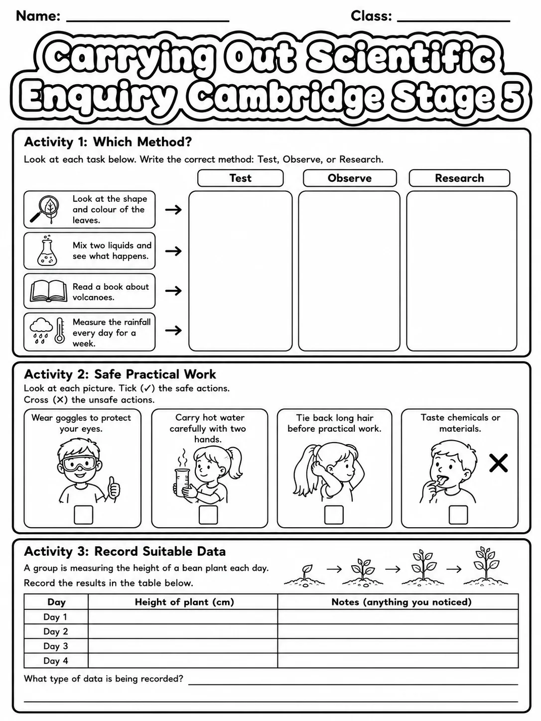Carrying Out Scientific Enquiry Cambridge Stage 3