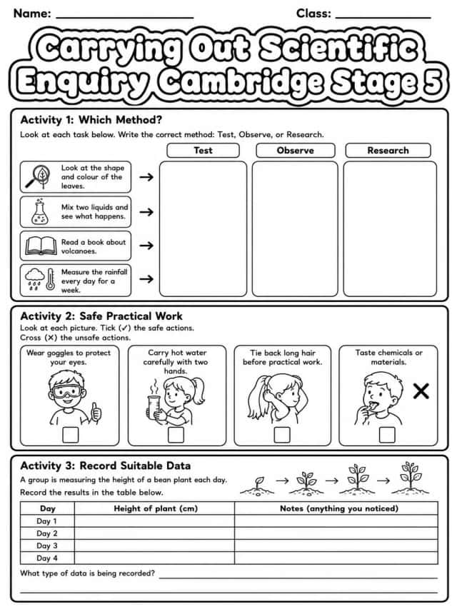 Carrying Out Scientific Enquiry Cambridge Stage 3