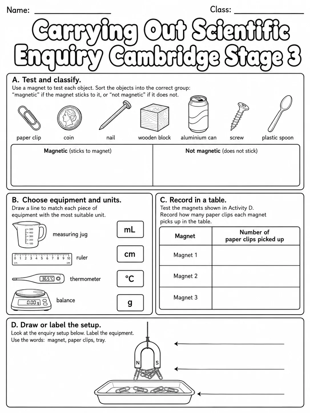 Carrying Out Scientific Enquiry Cambridge Stage 3 page 5 printable Cambridge science worksheet preview