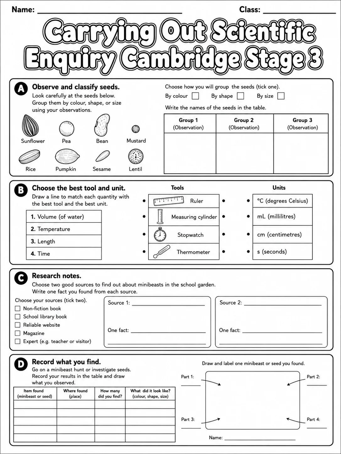 Carrying Out Scientific Enquiry Cambridge Stage 3 page 7 printable Cambridge science worksheet preview