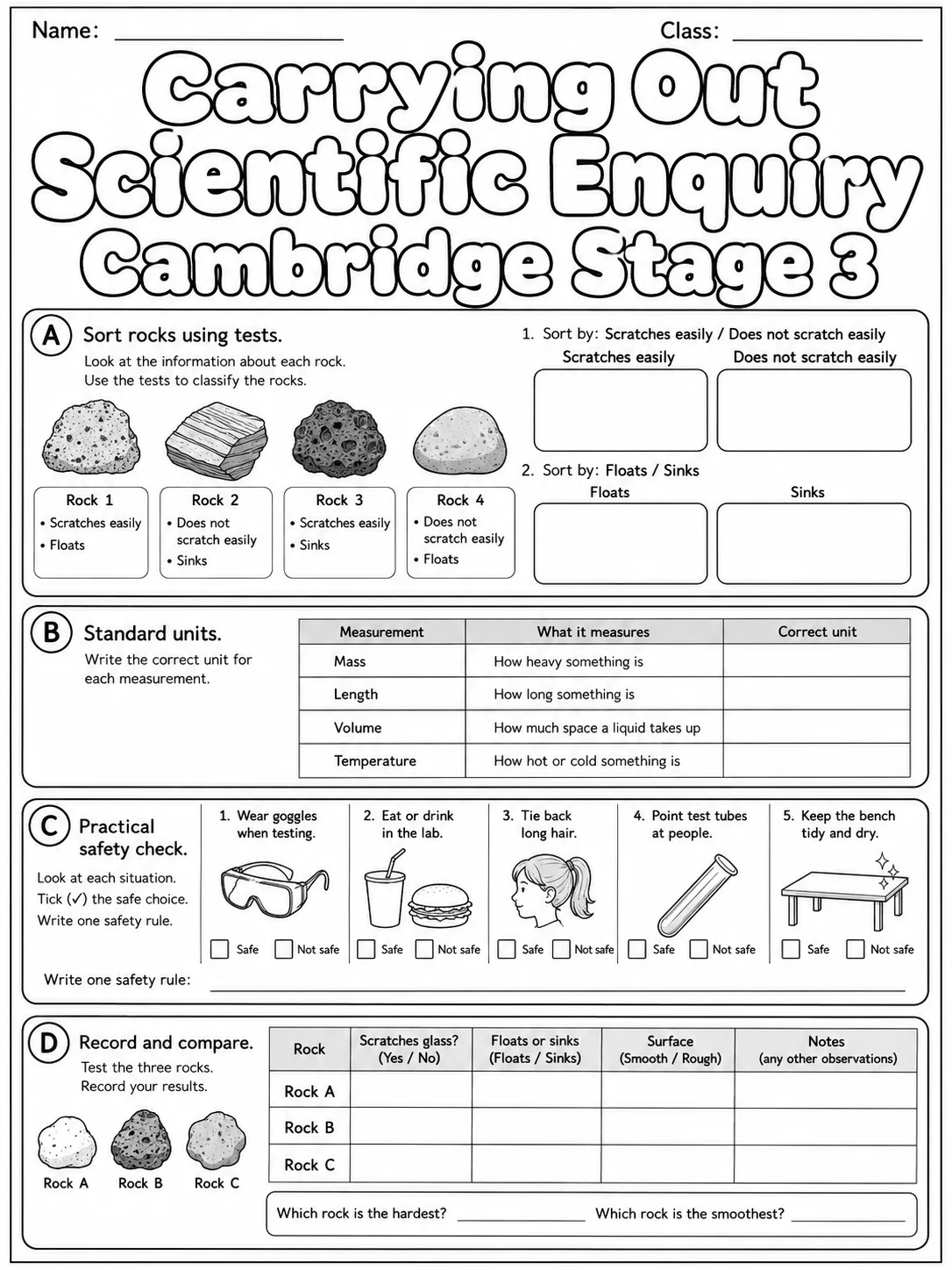 Carrying Out Scientific Enquiry Cambridge Stage 3 page 8 printable Cambridge science worksheet preview