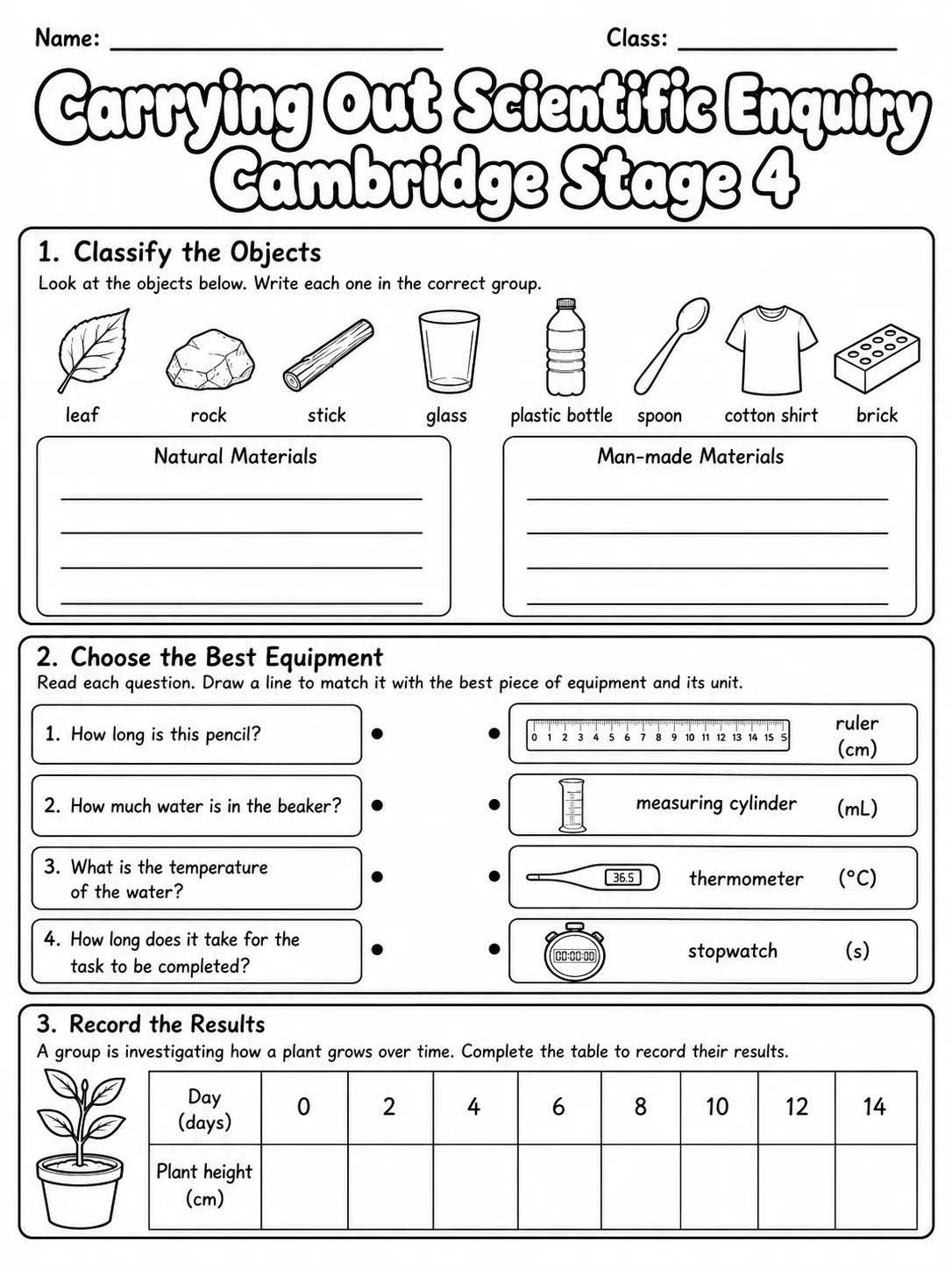 Carrying Out Scientific Enquiry Cambridge Stage 4 printable Cambridge Primary Science Stage 4 worksheet preview from KiwiBee