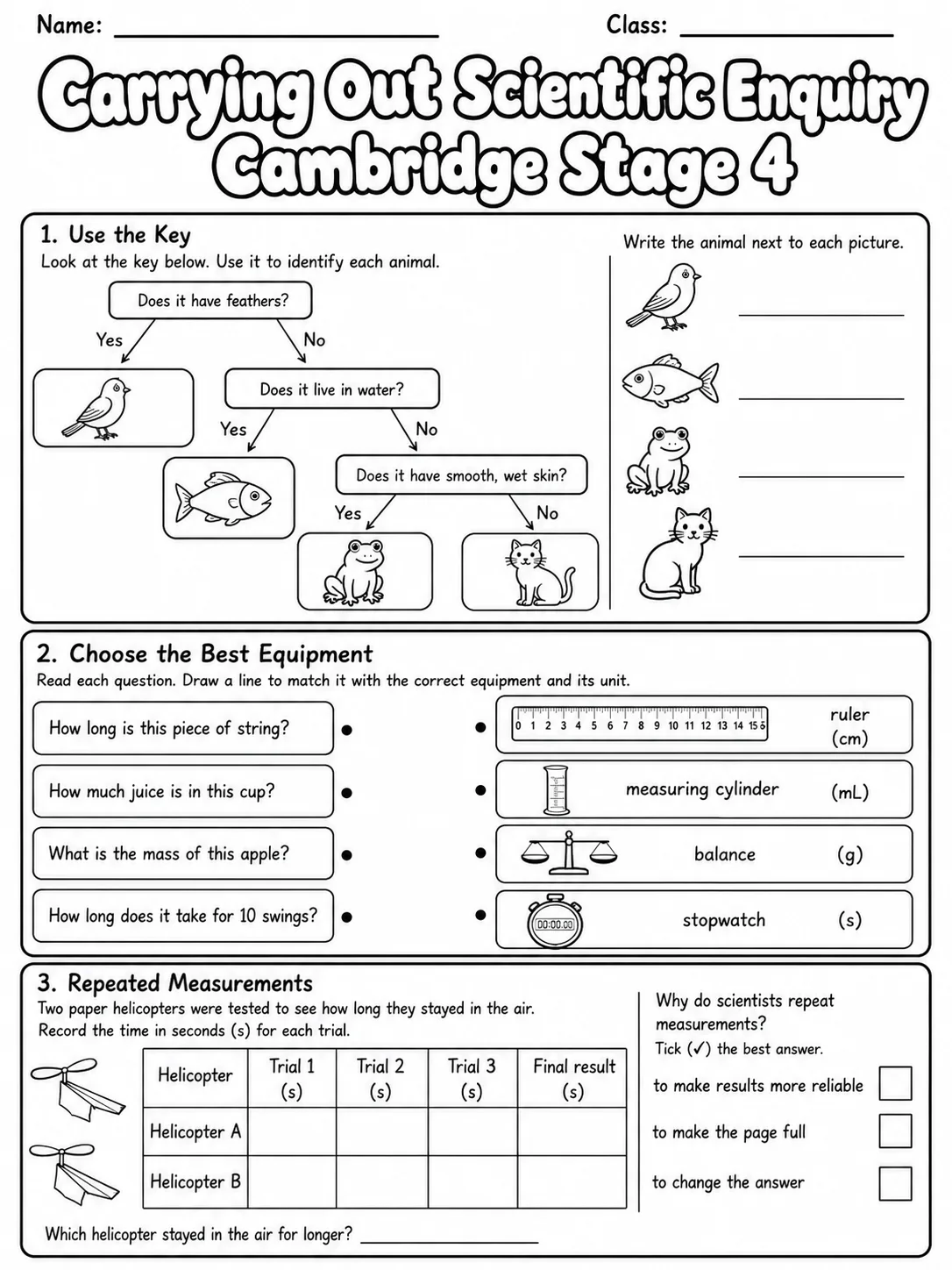 Carrying Out Scientific Enquiry Cambridge Stage 4 printable Cambridge Primary Science Stage 4 worksheet preview from KiwiBee