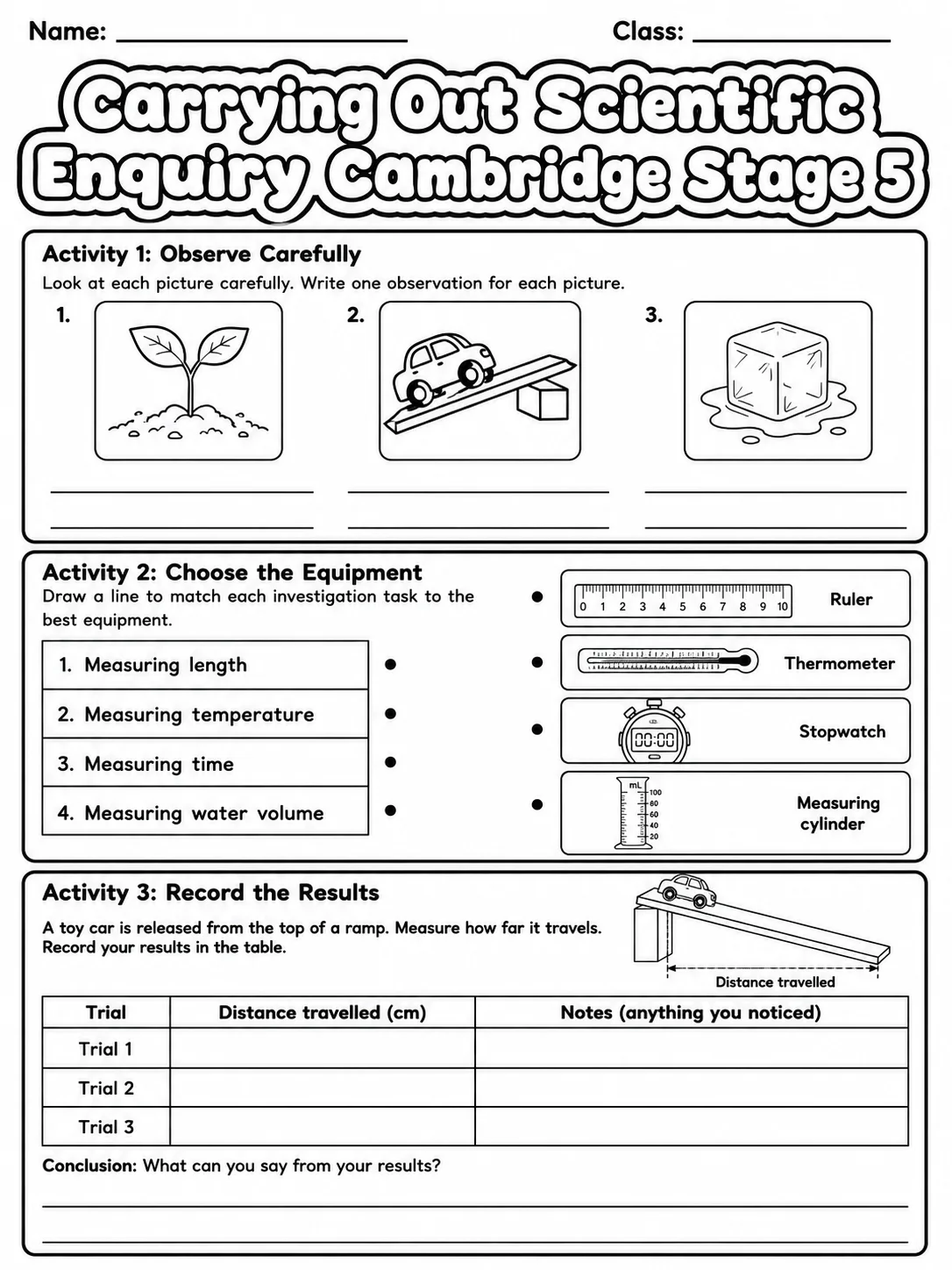 Carrying Out Scientific Enquiry Cambridge Stage 5 printable Cambridge Primary Science Stage 5 worksheet preview from KiwiBee