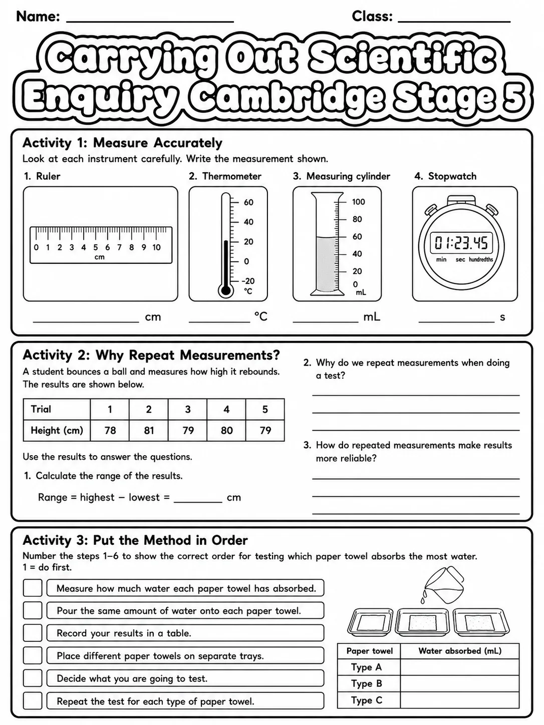 Carrying Out Scientific Enquiry Cambridge Stage 5