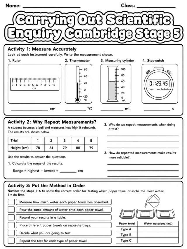 Carrying Out Scientific Enquiry Cambridge Stage 5