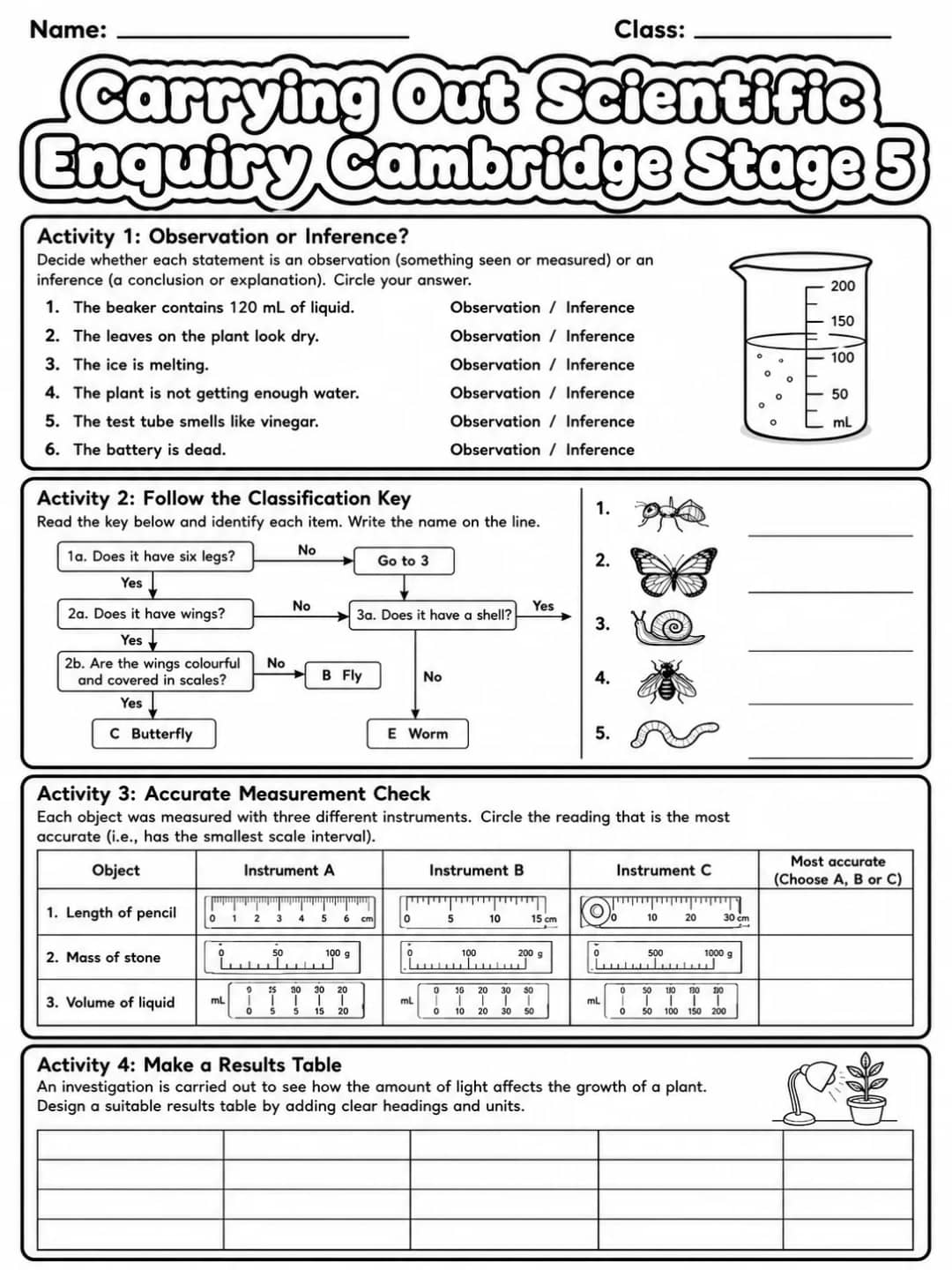 Carrying Out Scientific Enquiry Cambridge Stage 5 printable Cambridge Primary Science Stage 5 worksheet preview from KiwiBee