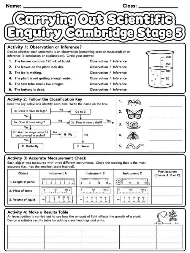 Carrying Out Scientific Enquiry Cambridge Stage 5