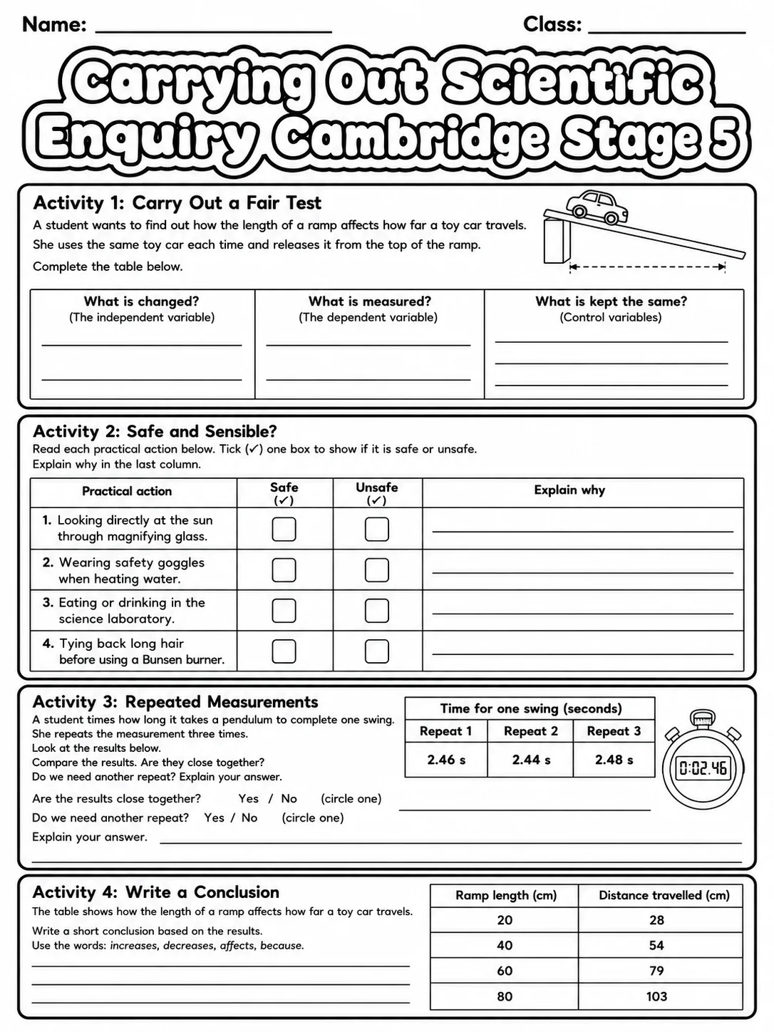 Carrying Out Scientific Enquiry Cambridge Stage 5 printable Cambridge Primary Science Stage 5 worksheet preview from KiwiBee