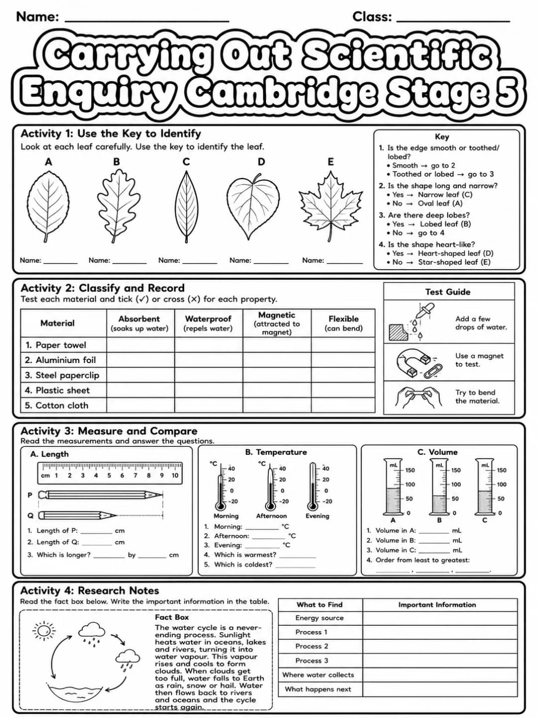 Carrying Out Scientific Enquiry Cambridge Stage 5 printable Cambridge Primary Science Stage 5 worksheet preview from KiwiBee