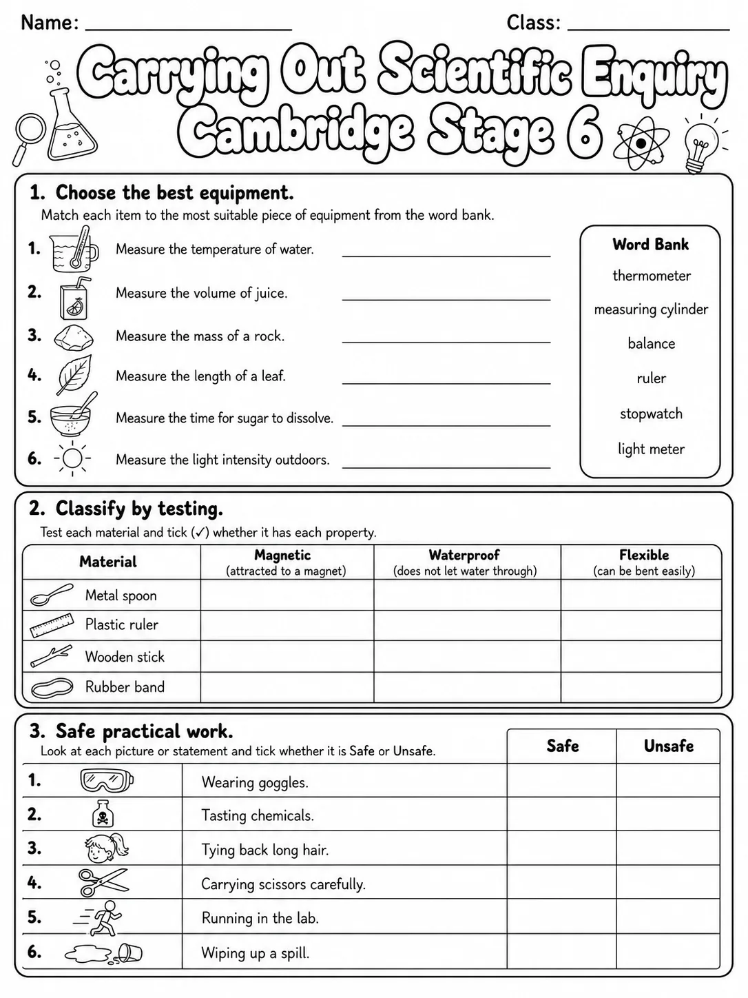 Carrying Out Scientific Enquiry Cambridge Stage 6 printable Cambridge Primary Science Stage 6 worksheet preview from KiwiBee