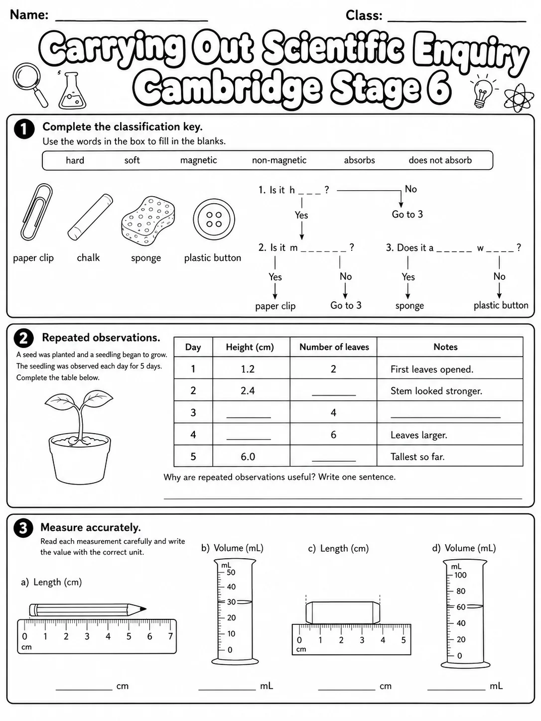 Carrying Out Scientific Enquiry Cambridge Stage 6 page 2 printable Cambridge science worksheet preview
