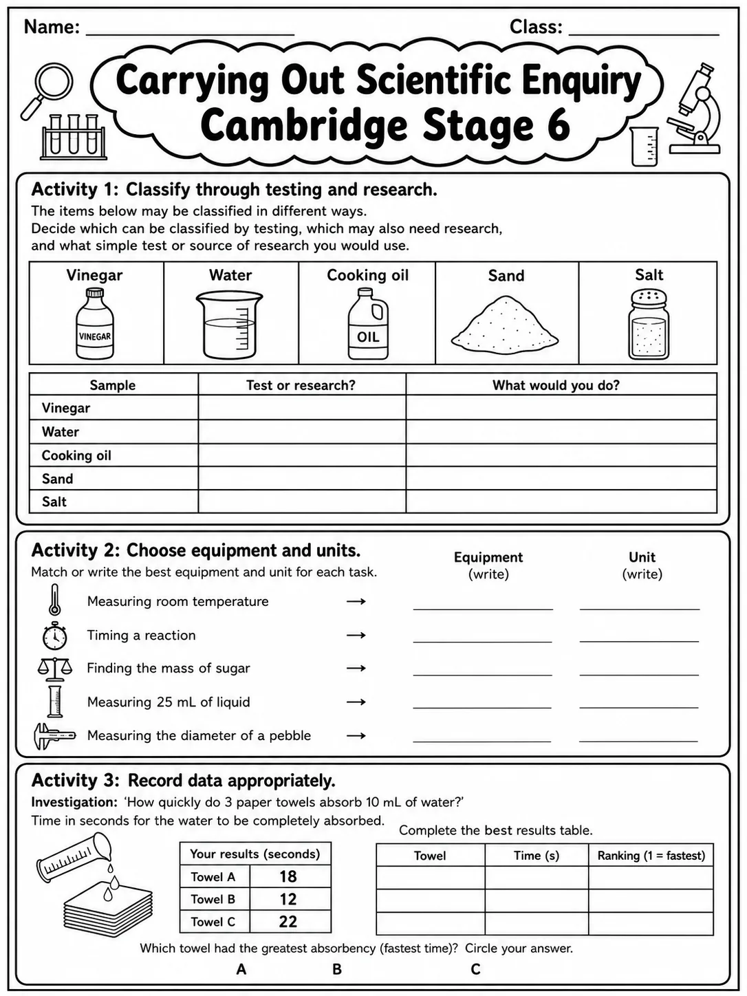 Carrying Out Scientific Enquiry Cambridge Stage 6 page 3 printable Cambridge science worksheet preview