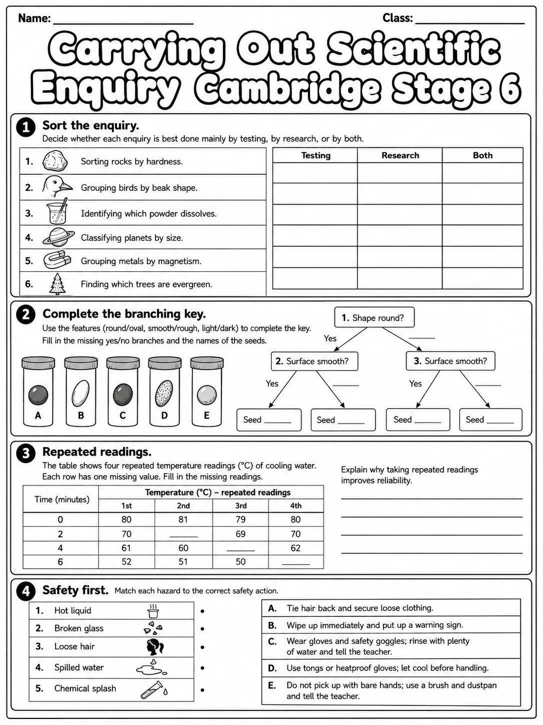 Carrying Out Scientific Enquiry Cambridge Stage 6 page 5 printable Cambridge science worksheet preview