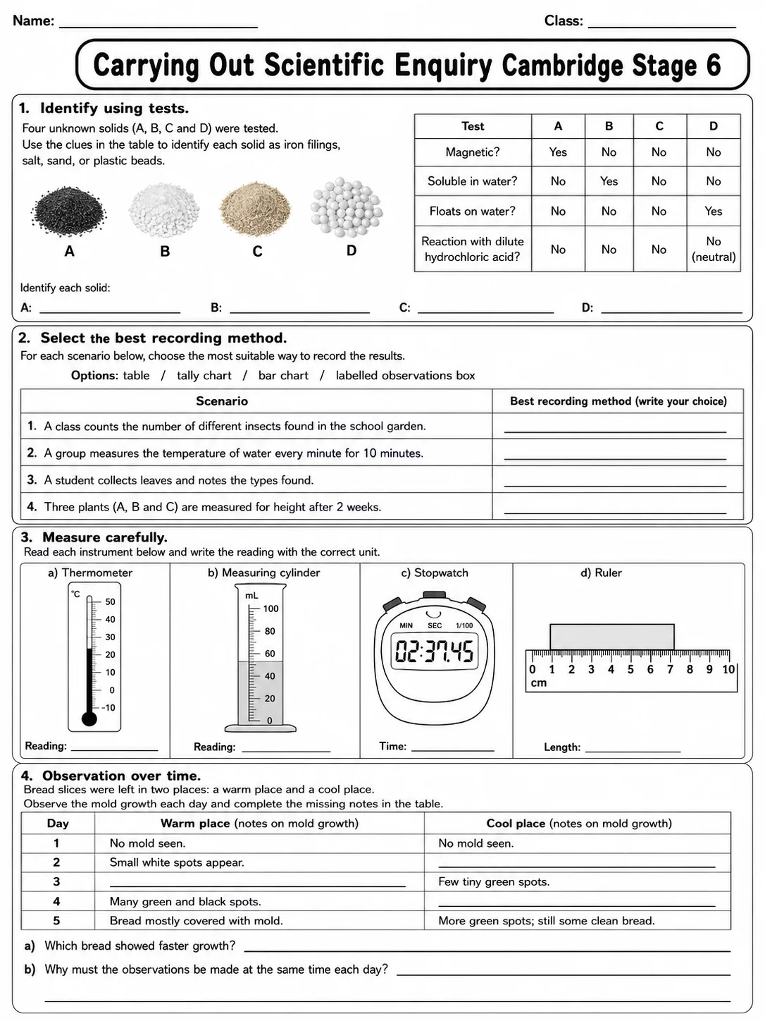 Carrying Out Scientific Enquiry Cambridge Stage 6 page 6 printable Cambridge science worksheet preview