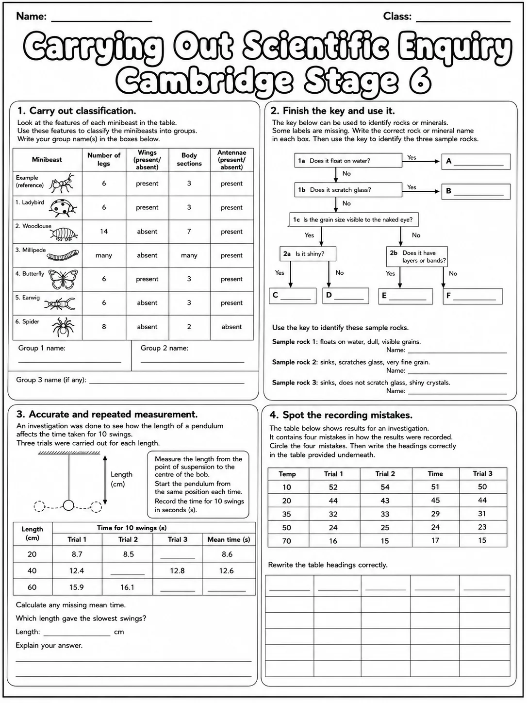 Carrying Out Scientific Enquiry Cambridge Stage 6 page 7 printable Cambridge science worksheet preview