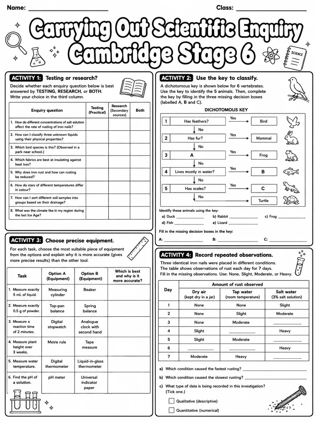 Carrying Out Scientific Enquiry Cambridge Stage 6 page 8 printable Cambridge science worksheet preview