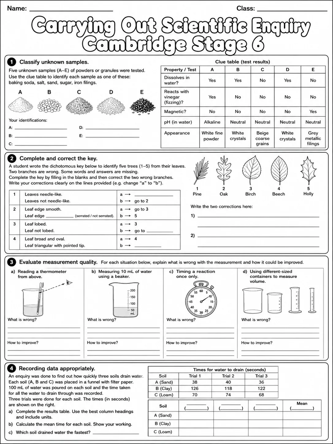 Carrying Out Scientific Enquiry Cambridge Stage 6 page 9 printable Cambridge science worksheet preview