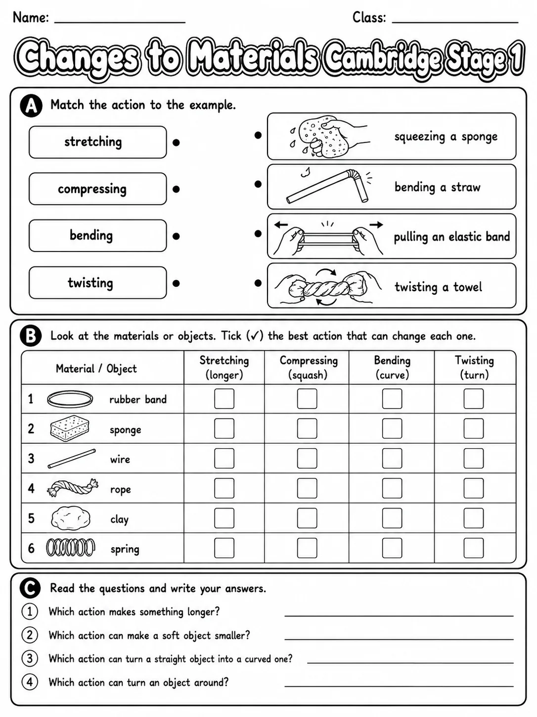 Changes to Materials Cambridge Stage 1 page 4 printable Cambridge science worksheet preview