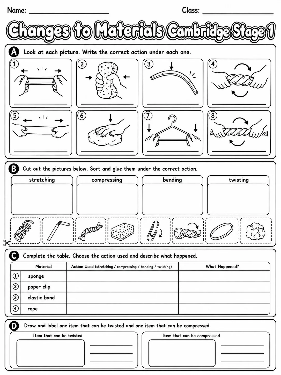 Changes to Materials Cambridge Stage 1 page 5 printable Cambridge science worksheet preview