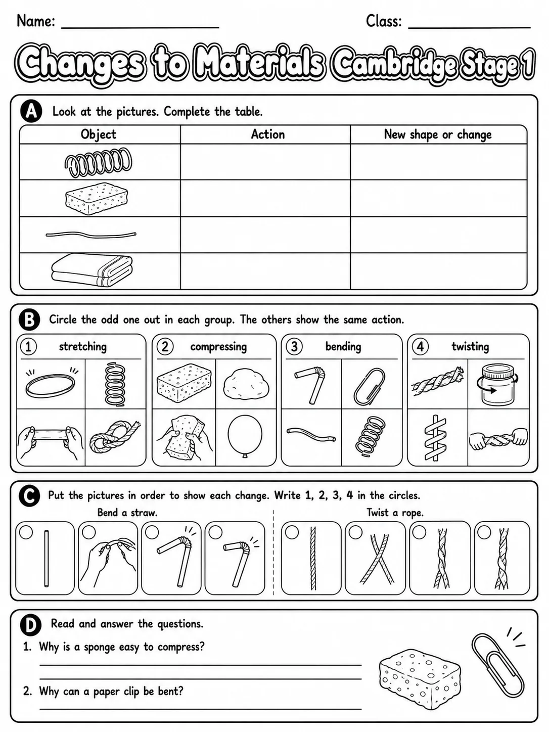 Changes to Materials Cambridge Stage 1 page 6 printable Cambridge science worksheet preview