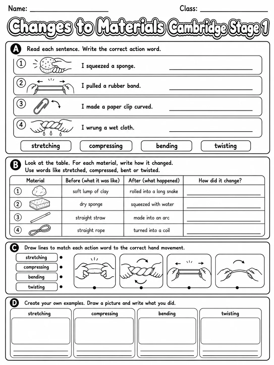 Changes to Materials Cambridge Stage 1 page 7 printable Cambridge science worksheet preview