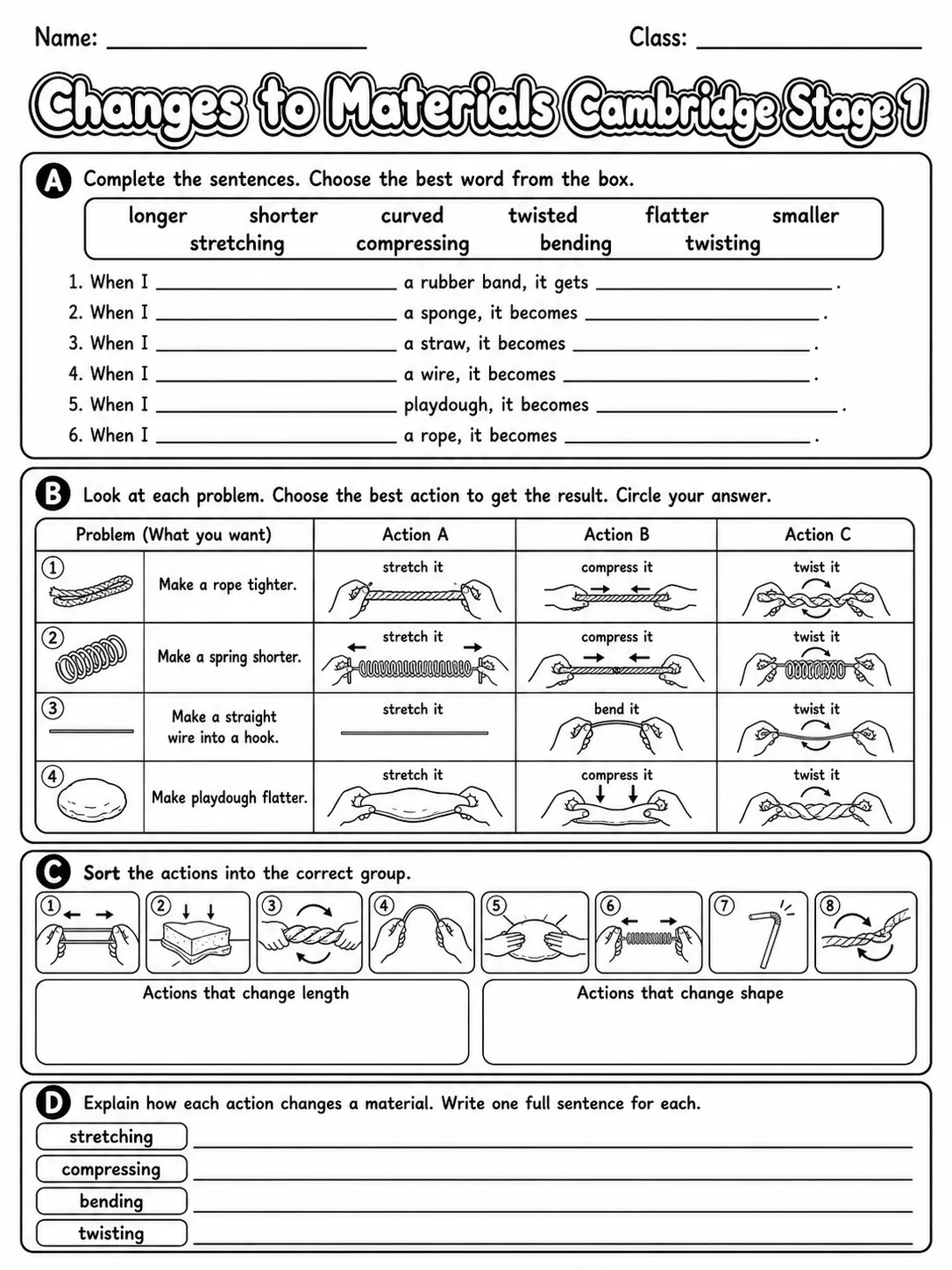 Changes to Materials Cambridge Stage 1 page 8 printable Cambridge science worksheet preview