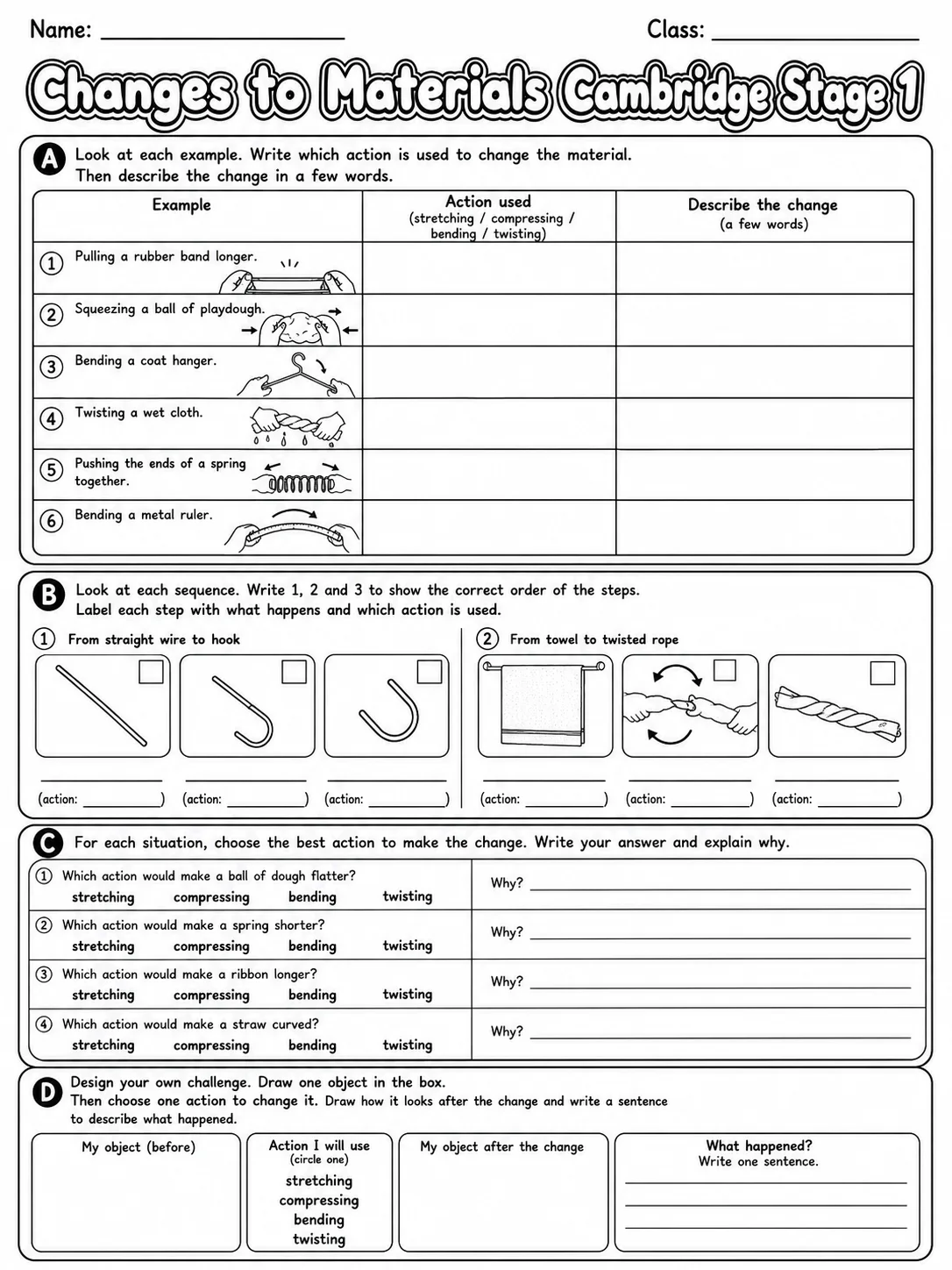 Changes to Materials Cambridge Stage 1 page 10 printable Cambridge science worksheet preview