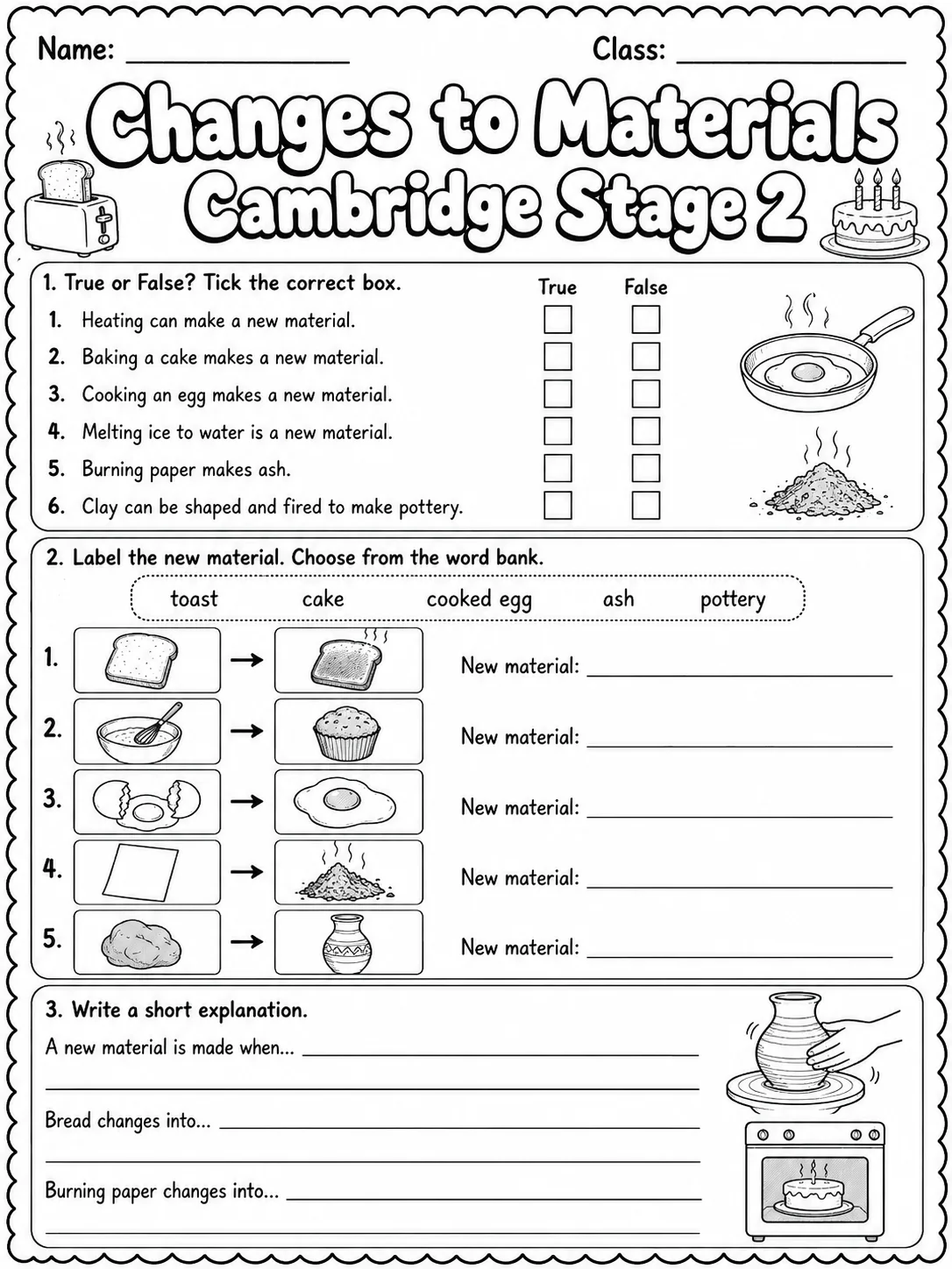 Changes to Materials Cambridge Stage 2 page 4 printable Cambridge science worksheet preview