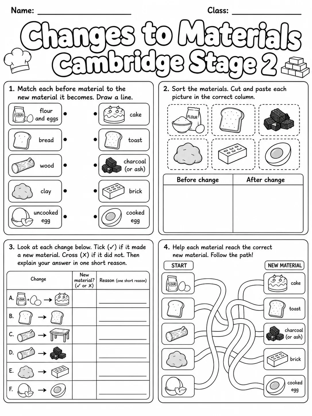 Changes to Materials Cambridge Stage 2 page 5 printable Cambridge science worksheet preview