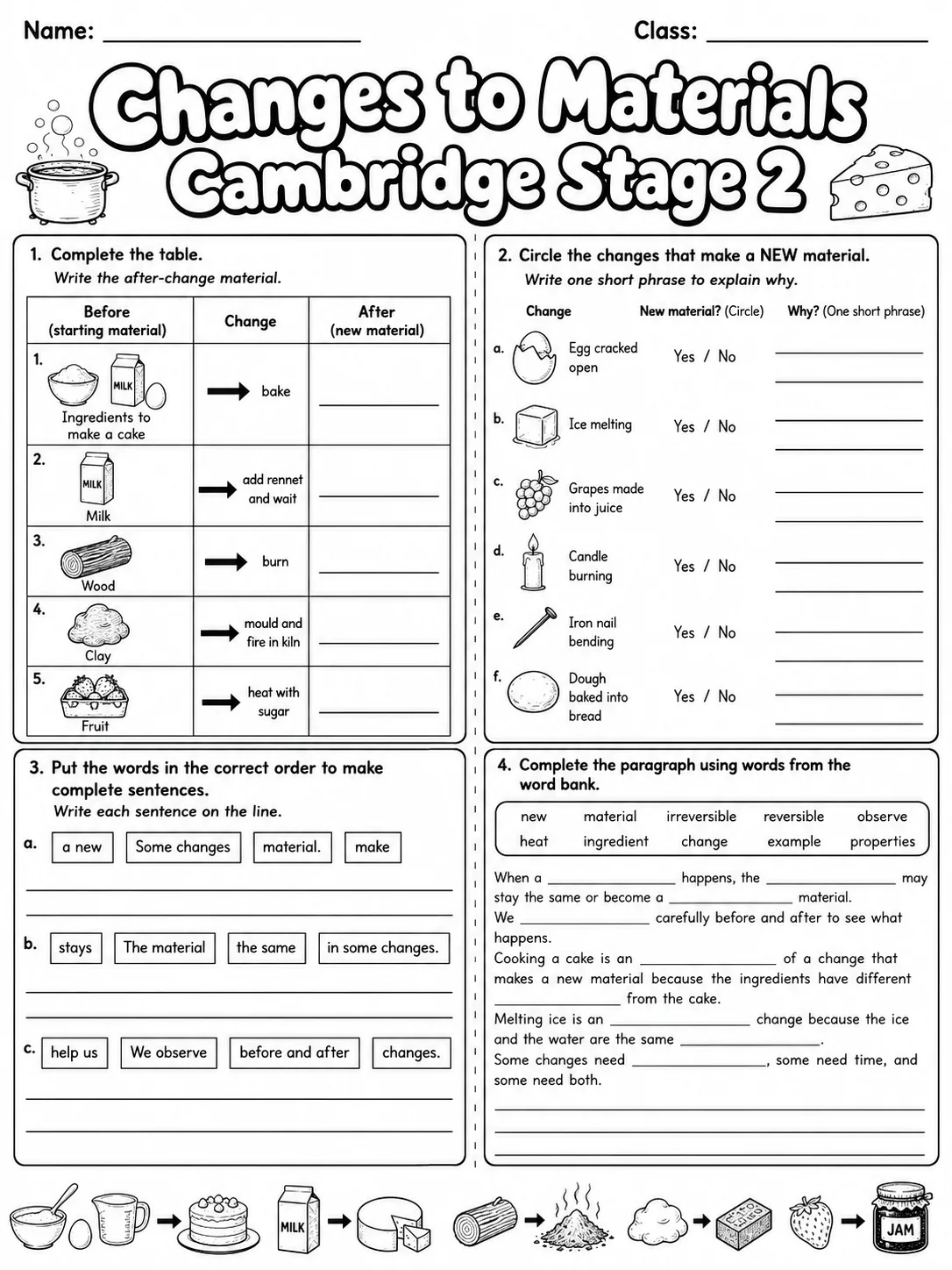 Changes to Materials Cambridge Stage 2 page 7 printable Cambridge science worksheet preview