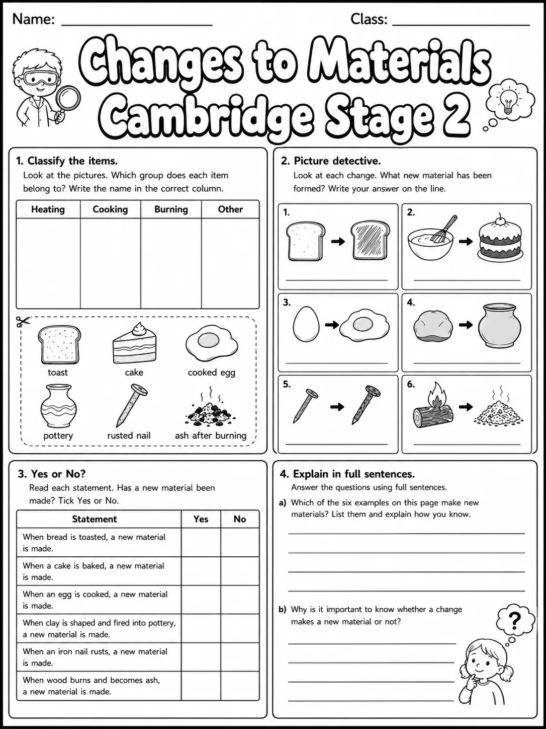 Changes to Materials Cambridge Stage 2 page 8 printable Cambridge science worksheet preview