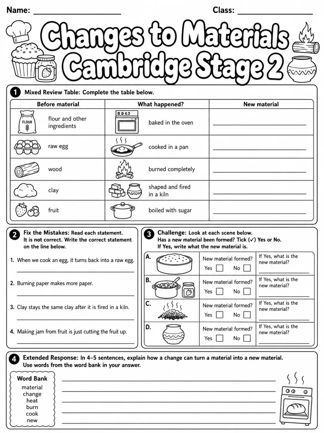 Changes to Materials Cambridge Stage 2 page 10 printable Cambridge science worksheet preview