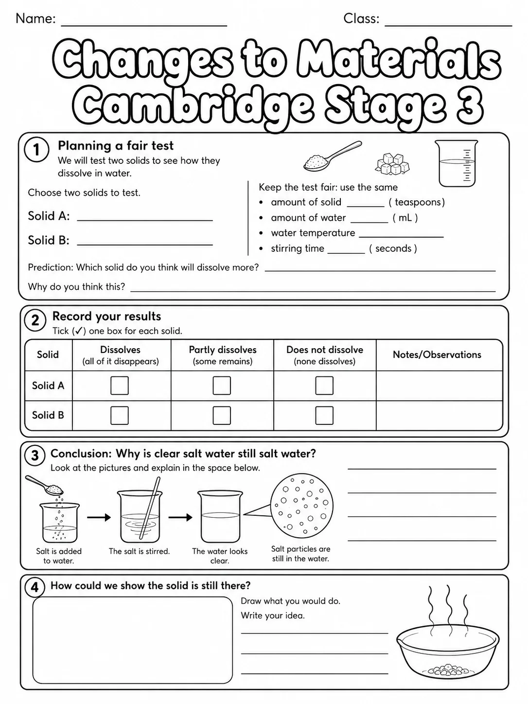 Changes to Materials Cambridge Stage 3 page 6 printable Cambridge science worksheet preview
