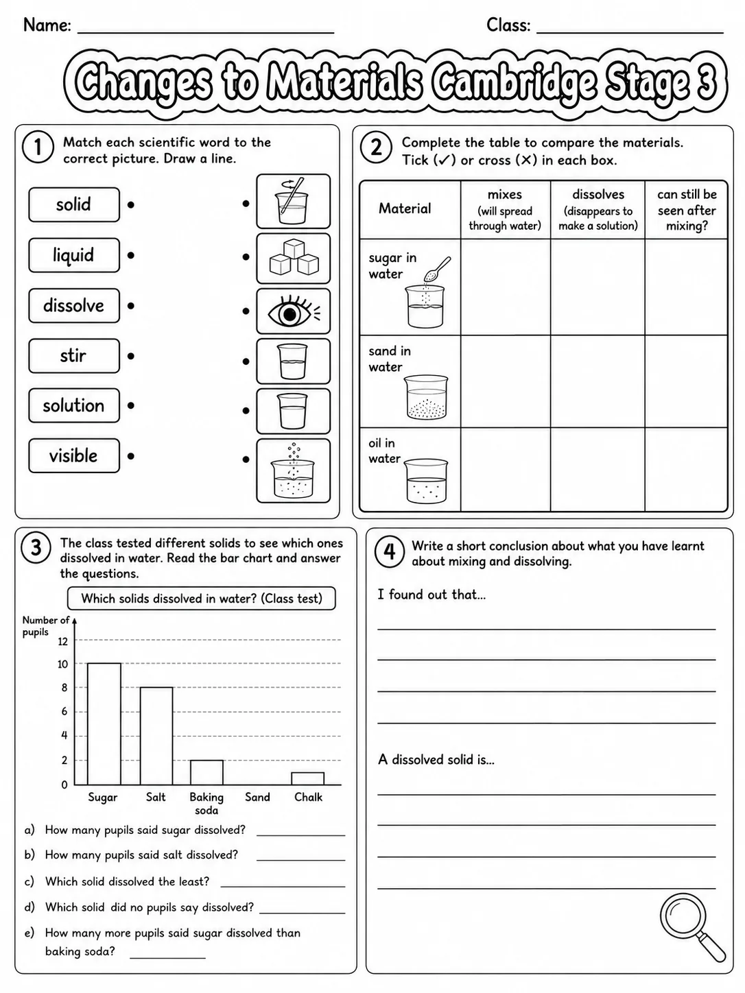 Changes to Materials Cambridge Stage 3 page 7 printable Cambridge science worksheet preview