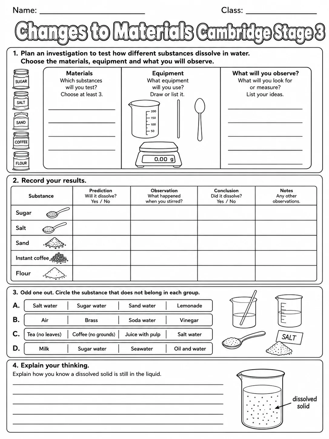 Changes to Materials Cambridge Stage 3 page 9 printable Cambridge science worksheet preview