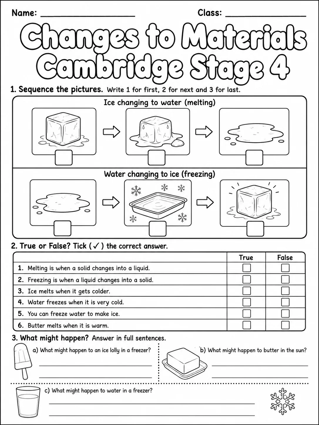 Changes to Materials Cambridge Stage 4 page 2 printable Cambridge science worksheet preview